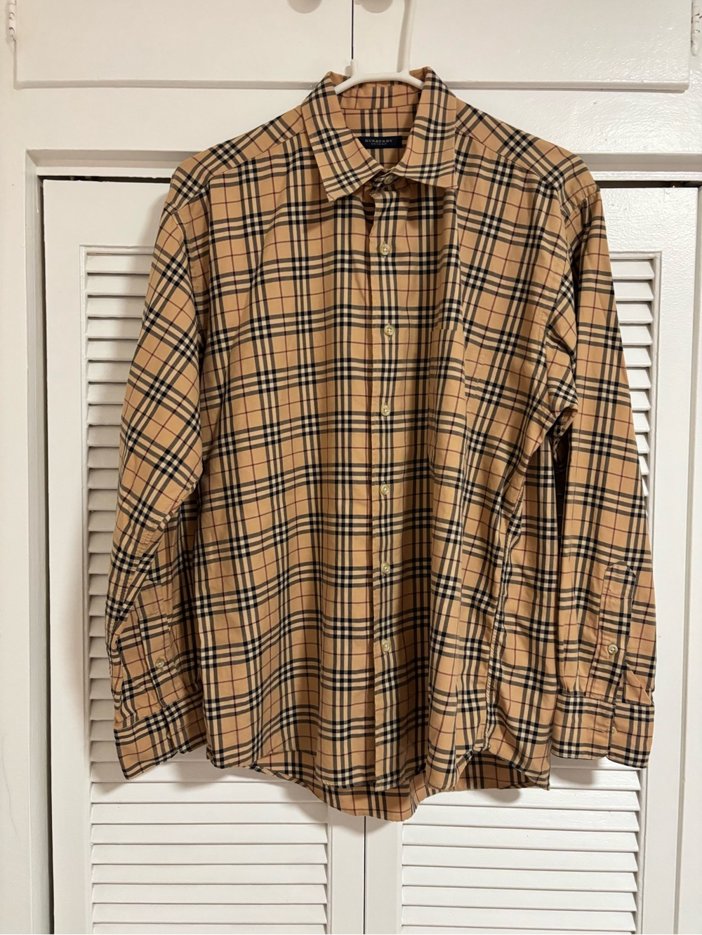 Burberry Tan and Black Plaid Button-Down Shirt M size men